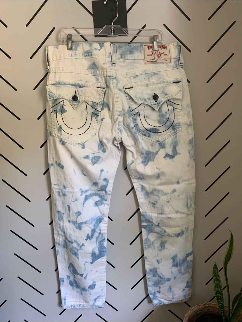 True religion men’s skinny flap pocket acid wash distressed jeans Y2K 36X 29